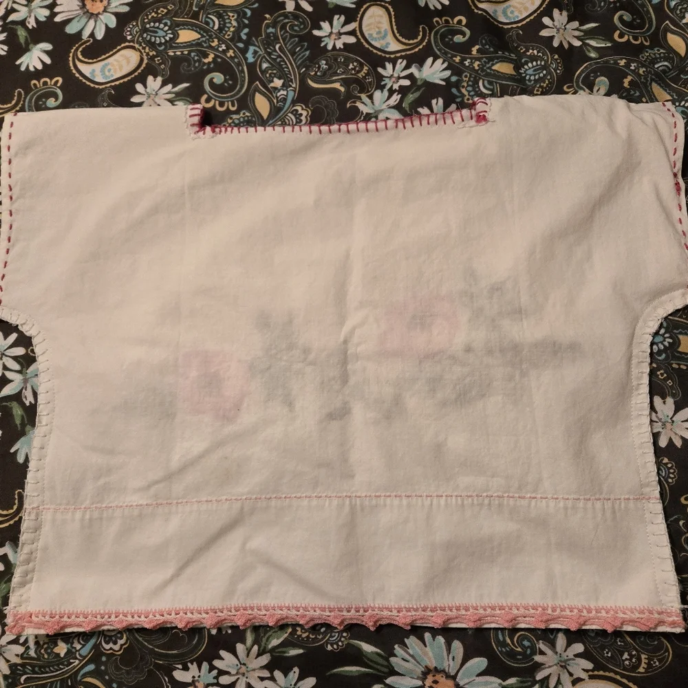 White embroidered crop Top child M vtg pillowcase upcycled